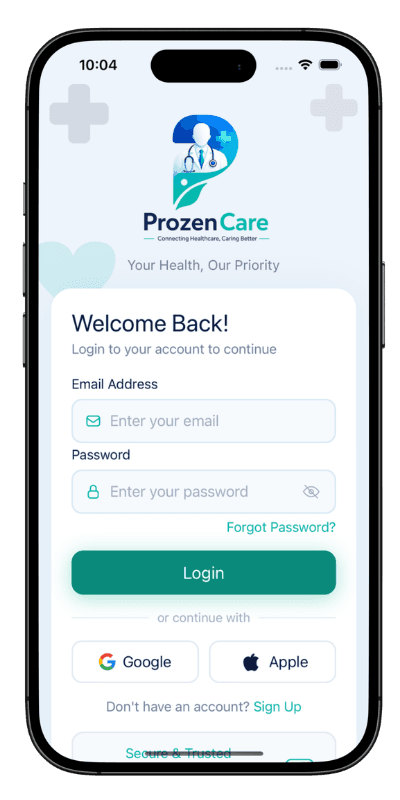 Doctor login screen in healthcare app development solution