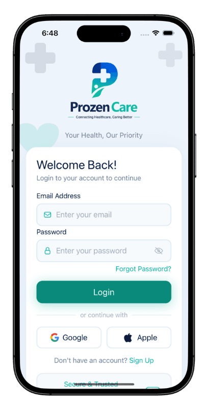 Patient login screen with OTP in healthcare app development platform