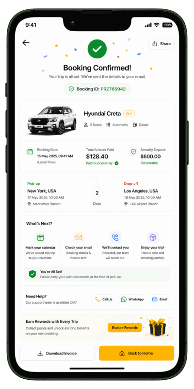Car rental booking confirmation Car hire software booking confirmation screen