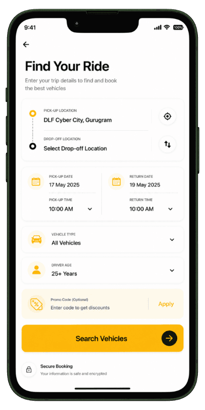 Find Your Rental Vehicle Vehicle rental software search screen for finding a rental car