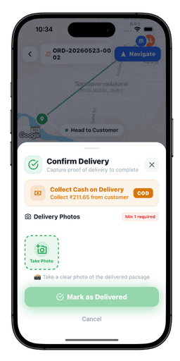 Prozen Mart delivery agent screen