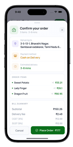 Prozen Go customer screen