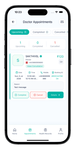 Prozen Care doctor application screen