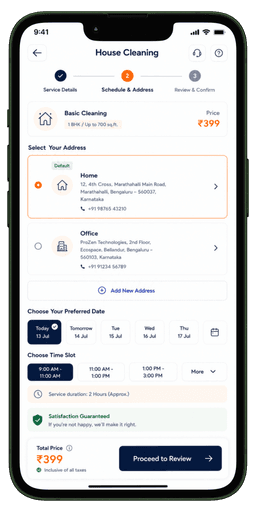 Prozen Services customer screen