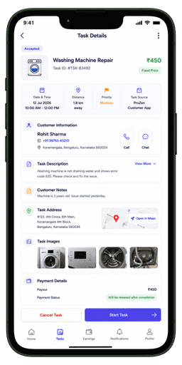 Prozen Services partner screen