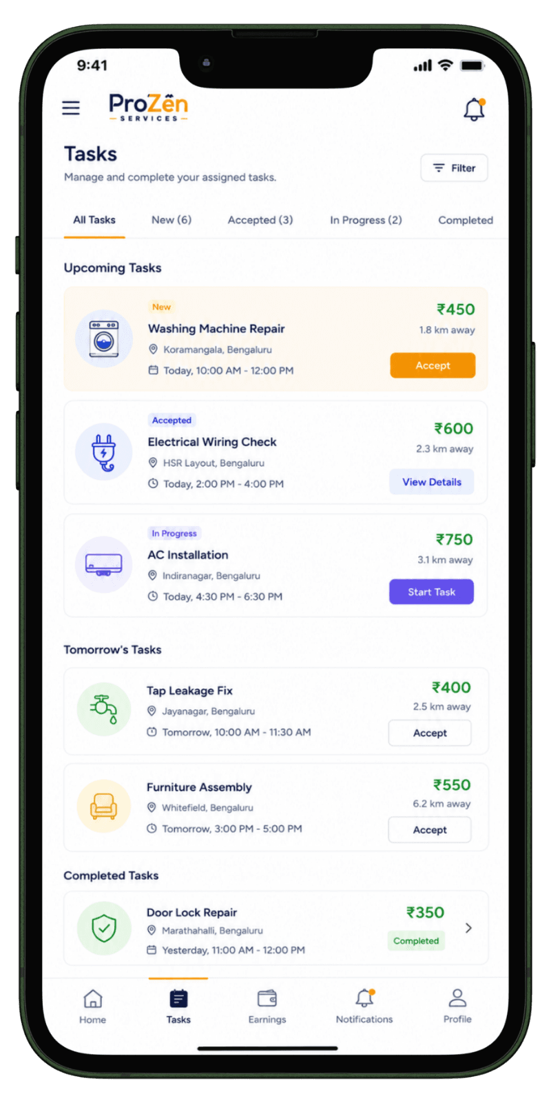 Prozen Services task operations preview