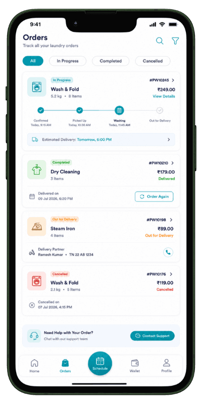 Laundry order management interface Laundromat software order tracking screen