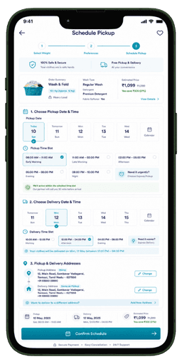 Prozen Wash customer application screen